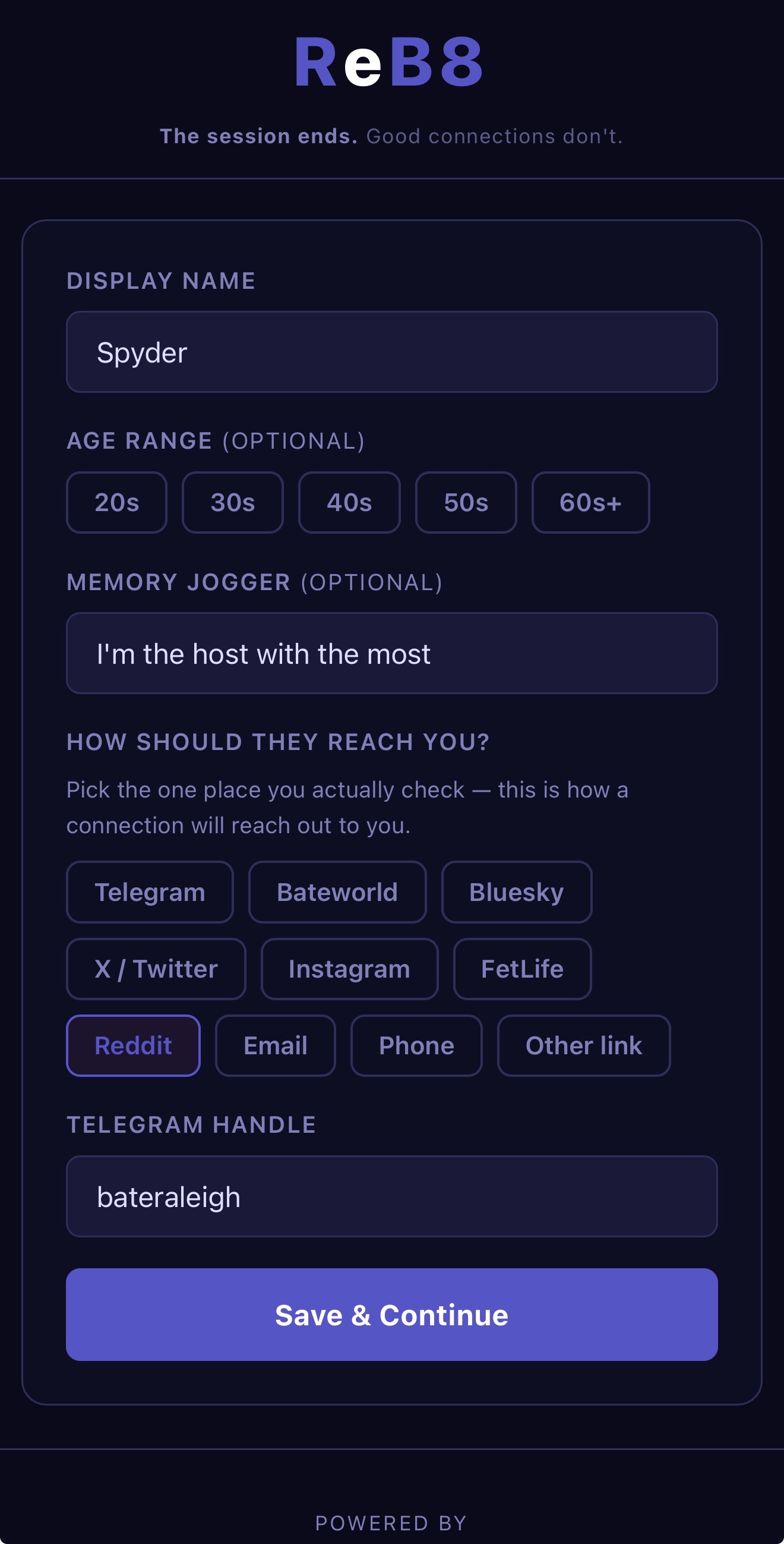 Profile setup screen
